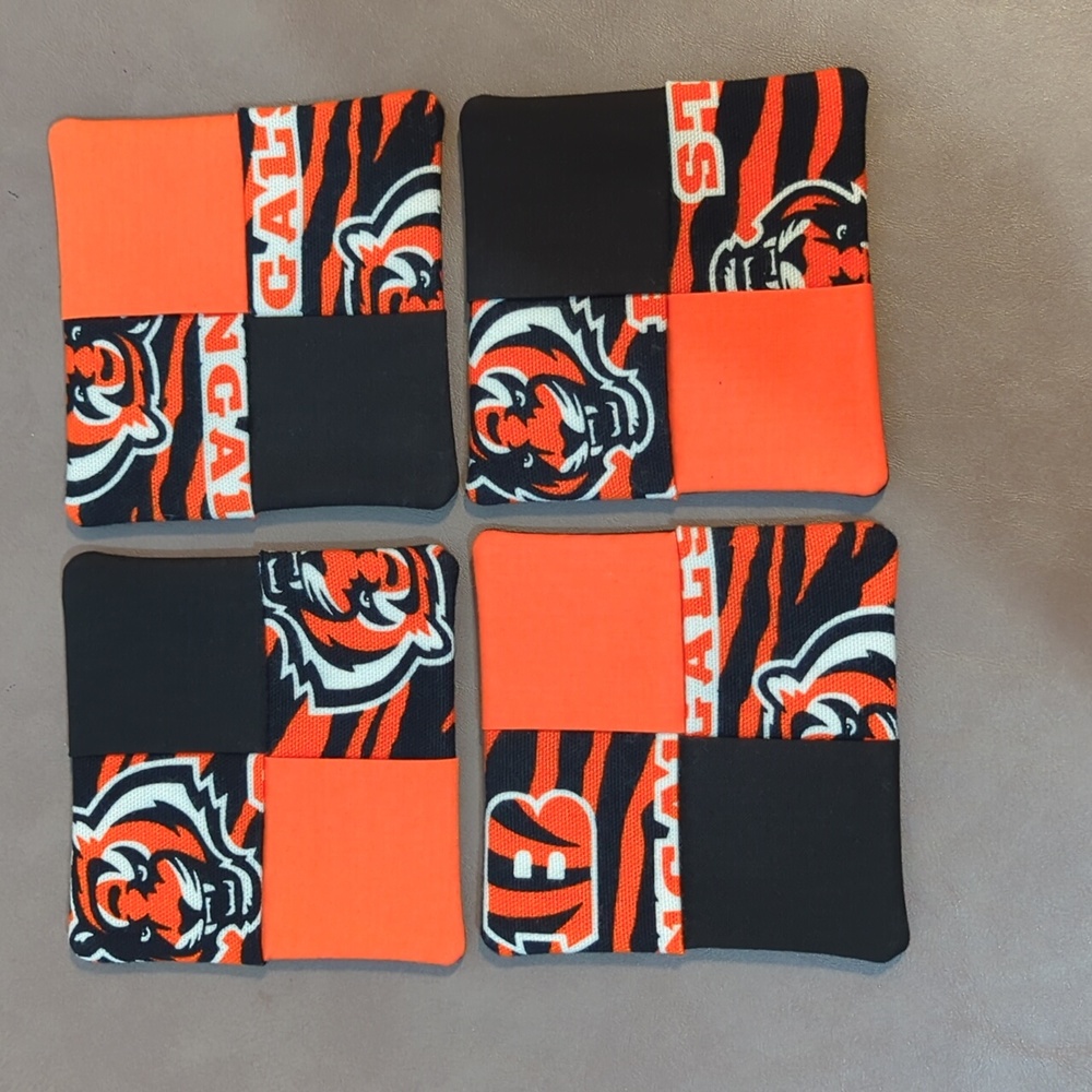 Cincinnati Bengals Coasters Handmade Fabric Set of 4 Matching